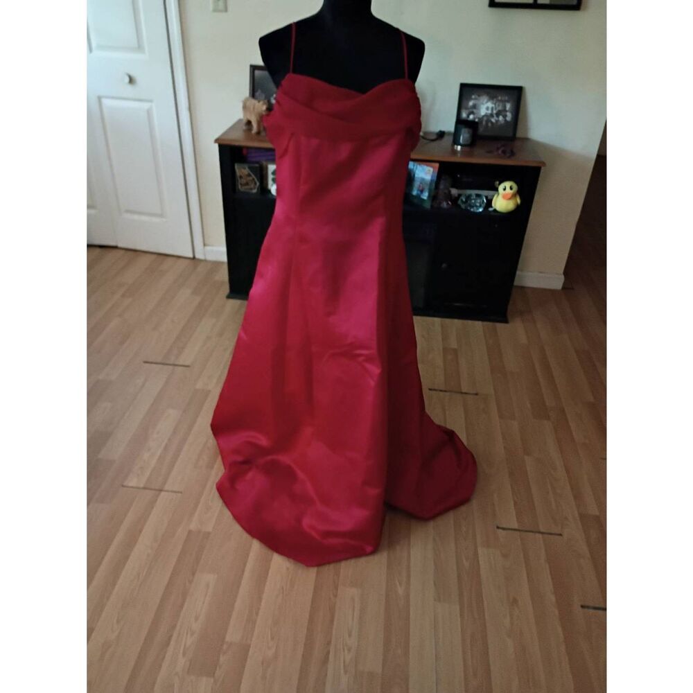 Vintage Size 19/20 Night Scene California Red Spaghetti Strap Formal Maxi Dress - Picture 2 of 8